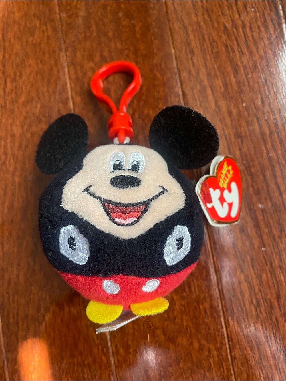Ty Beanie Ballz Mickey Mouse Plastic Key Clip Plush Key Chain